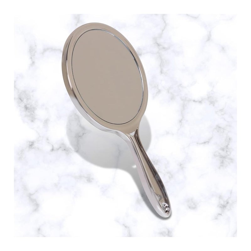 Scarlet Line Scarlet Line Professional Series Small Size Round Double Sided Magnifying Makeup Purse Mirror with Handle for Men Women Silver Color - Image 1