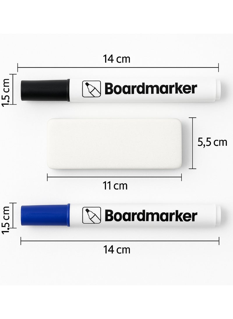 ROCO Whiteboard Marker Set with Eraser – 2 Board Markers (Black & Blue) + 1 Whiteboard Eraser, Chisel Tip 1.5–4 mm - Image 4