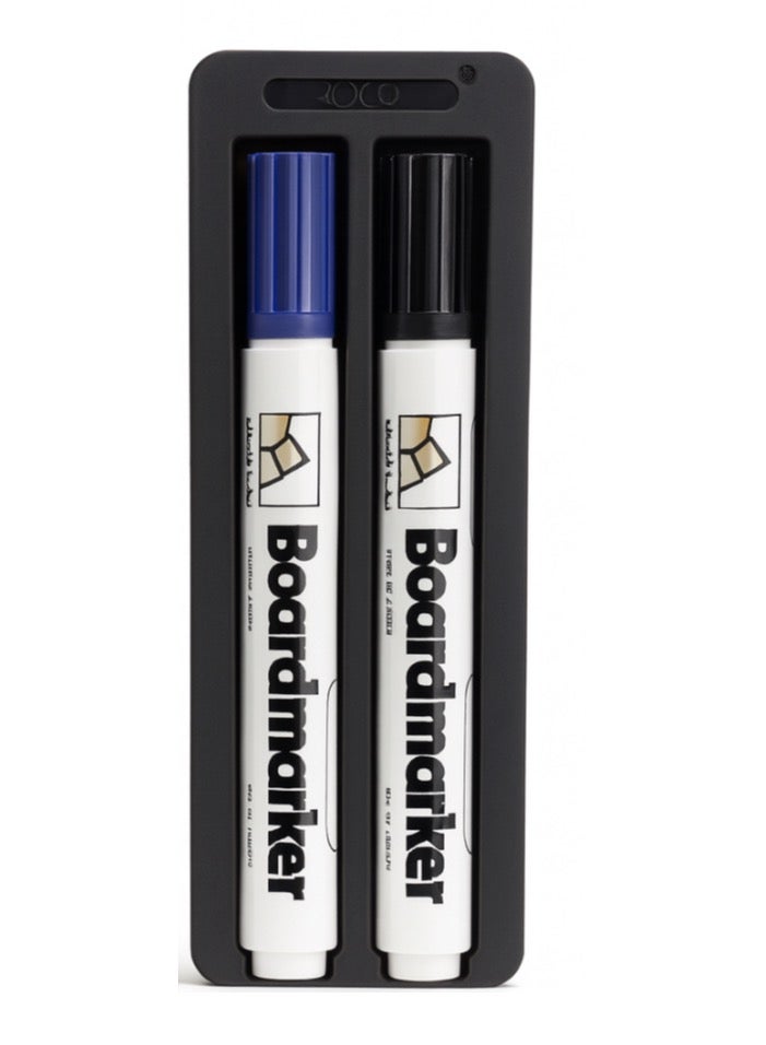 ROCO Whiteboard Marker Set with Eraser – 2 Board Markers (Black & Blue) + 1 Whiteboard Eraser, Chisel Tip 1.5–4 mm - Image 1