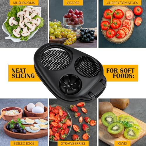 CraftyCrocodile Egg Slicer for Hard Boiled Eggs - 3 Slice Modes Egg Cutter, Heavy Duty, Stainless Steel Dicer - Kitchen Chopper Tool for Strawberry, Mushroom, Grape, Cherry Tomato - Black - Image 5