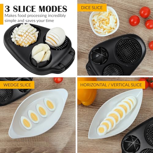 CraftyCrocodile Egg Slicer for Hard Boiled Eggs - 3 Slice Modes Egg Cutter, Heavy Duty, Stainless Steel Dicer - Kitchen Chopper Tool for Strawberry, Mushroom, Grape, Cherry Tomato - Black - Image 3