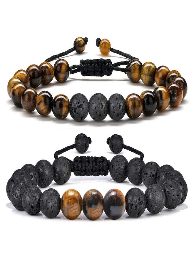 MONOZO Anxiety Bracelet for Men Bead - 8mm Tiger Eye Stone Beads Bracelet Adjustable Natural Matte Agate Onyx Yoga Essential Oils Anxiety Aromatherapy Bracelets Jewelry Birthday Gifts for Men - Image 1