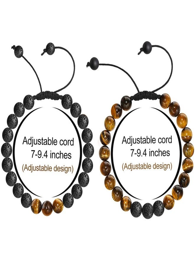 MONOZO Anxiety Bracelet for Men Bead - 8mm Tiger Eye Stone Beads Bracelet Adjustable Natural Matte Agate Onyx Yoga Essential Oils Anxiety Aromatherapy Bracelets Jewelry Birthday Gifts for Men - Image 2