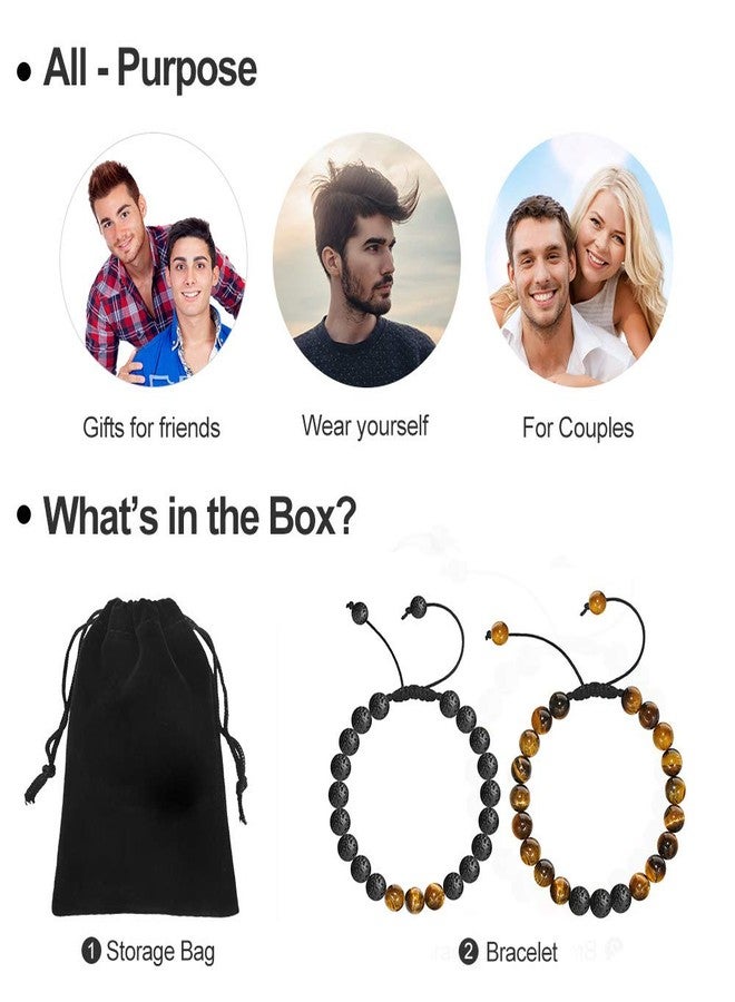 MONOZO Anxiety Bracelet for Men Bead - 8mm Tiger Eye Stone Beads Bracelet Adjustable Natural Matte Agate Onyx Yoga Essential Oils Anxiety Aromatherapy Bracelets Jewelry Birthday Gifts for Men - Image 3