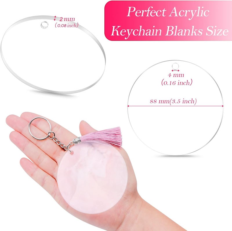 Audab 30Pcs Acrylic Ornament Blanks Bulk, Round Acrylic Blanks for Vinyl Clear Acrylic Discs Keychain with Hole for Engraving DIY Projects, Art Crafts(3.5 Inch, 30 Pcs) - Image 3
