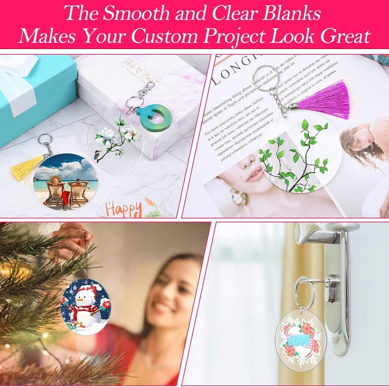 Audab 30Pcs Acrylic Ornament Blanks Bulk, Round Acrylic Blanks for Vinyl Clear Acrylic Discs Keychain with Hole for Engraving DIY Projects, Art Crafts(3.5 Inch, 30 Pcs) - Image 2