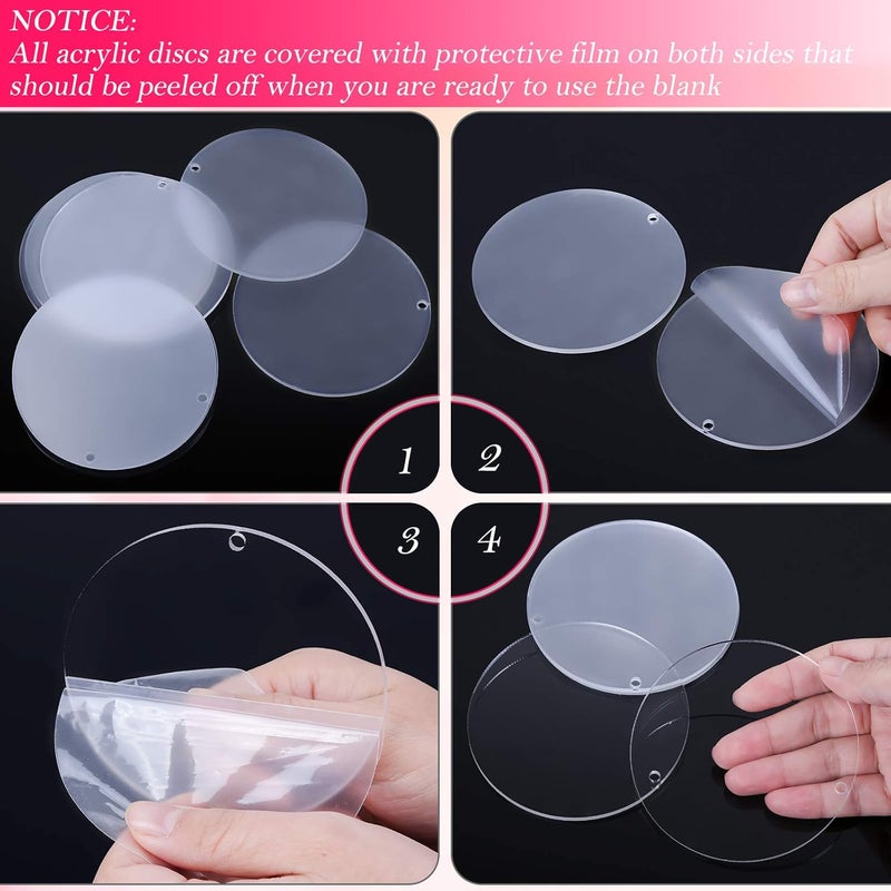 Audab 30Pcs Acrylic Ornament Blanks Bulk, Round Acrylic Blanks for Vinyl Clear Acrylic Discs Keychain with Hole for Engraving DIY Projects, Art Crafts(3.5 Inch, 30 Pcs) - Image 5