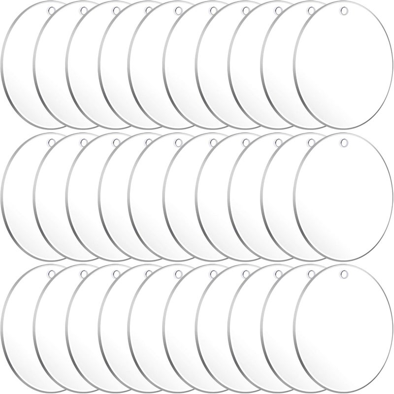 Audab 30Pcs Acrylic Ornament Blanks Bulk, Round Acrylic Blanks for Vinyl Clear Acrylic Discs Keychain with Hole for Engraving DIY Projects, Art Crafts(3.5 Inch, 30 Pcs) - Image 1