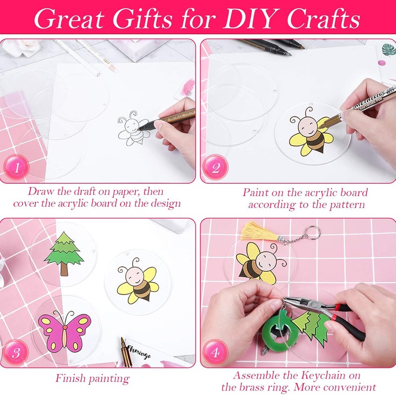 Audab 30Pcs Acrylic Ornament Blanks Bulk, Round Acrylic Blanks for Vinyl Clear Acrylic Discs Keychain with Hole for Engraving DIY Projects, Art Crafts(3.5 Inch, 30 Pcs) - Image 4