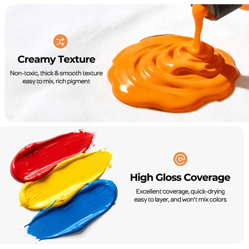 Nicpro 32 Colors Outdoor Acrylic Paint Bulk with Brush and Sponge, Knife, Non-Toxic Paint for Multi-surface Rock, Wood, Fabric, Leather, Crafts, Canvas, Shoes and Wall Painting - Image 3