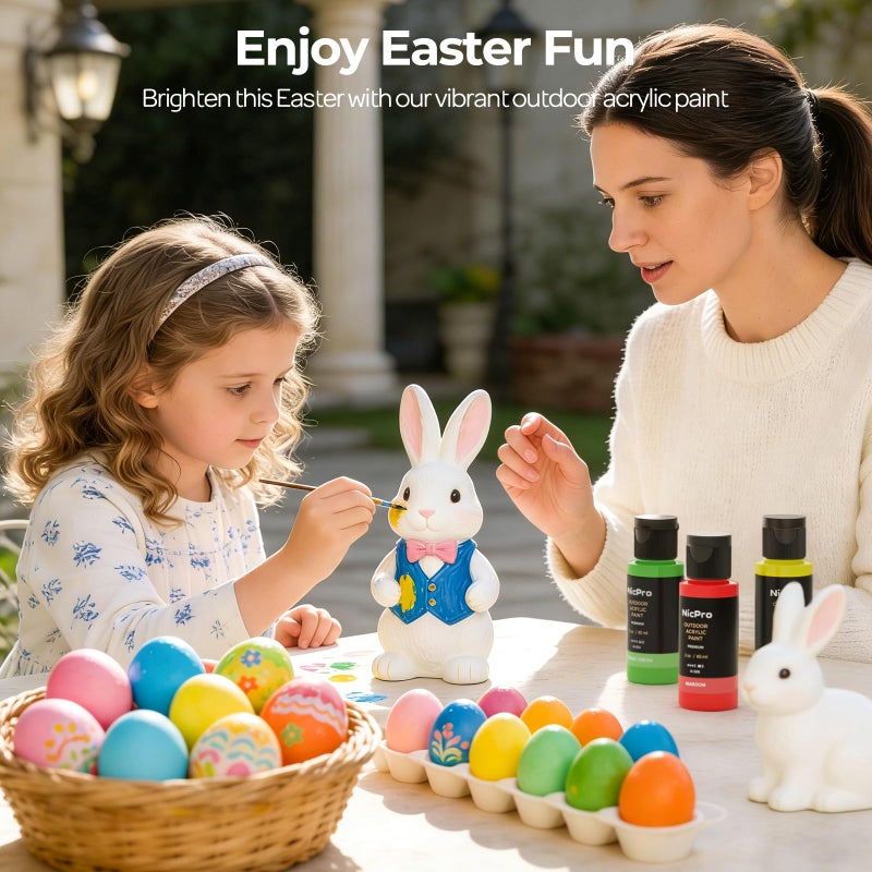 Nicpro 32 Colors Outdoor Acrylic Paint Bulk with Brush and Sponge, Knife, Non-Toxic Paint for Multi-surface Rock, Wood, Fabric, Leather, Crafts, Canvas, Shoes and Wall Painting - Image 4