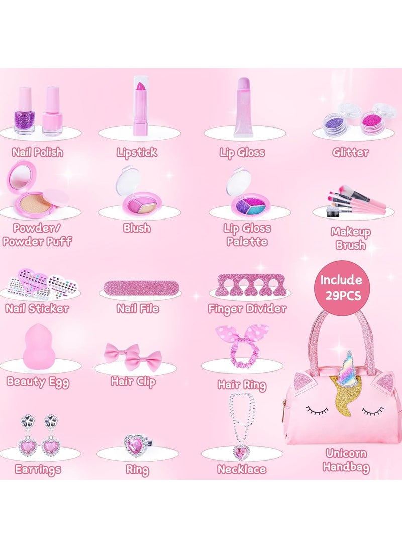 Mr. Penda 29 in 1 Kids Makeup Kit with Unicorn Bag, Washable Makeup for Girls, Real Play Makeup Set for Kids Little Girls Toddlers, Safe Dress Up Toys for Girls Princess, Birthday Gift for Girls Ages 8+ - Image 3