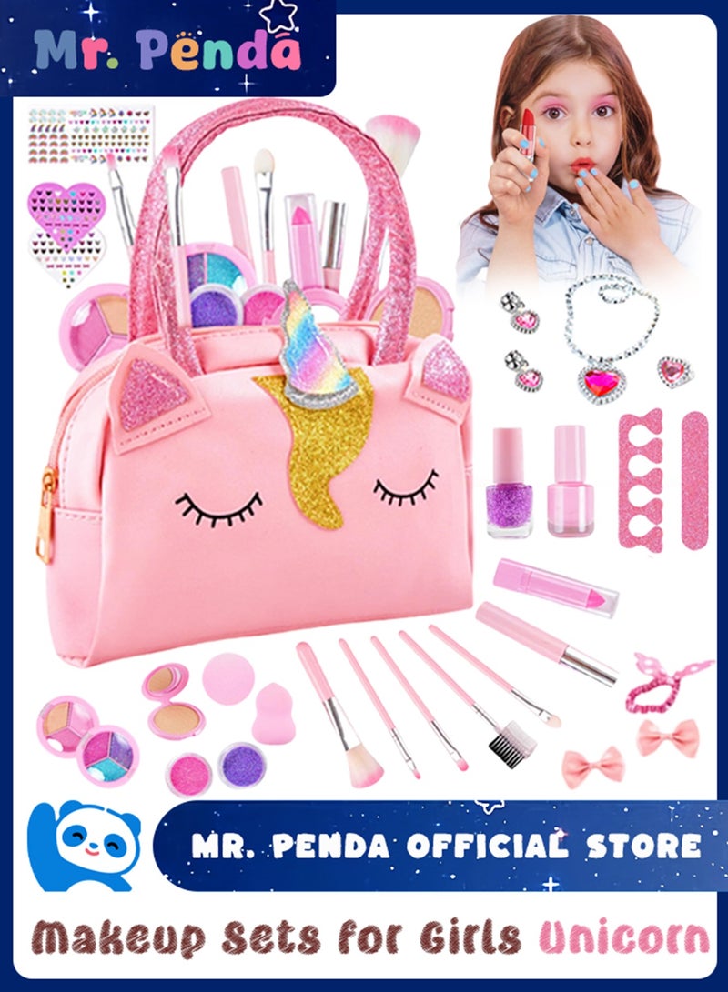 Mr. Penda 29 in 1 Kids Makeup Kit with Unicorn Bag, Washable Makeup for Girls, Real Play Makeup Set for Kids Little Girls Toddlers, Safe Dress Up Toys for Girls Princess, Birthday Gift for Girls Ages 8+ - Image 1