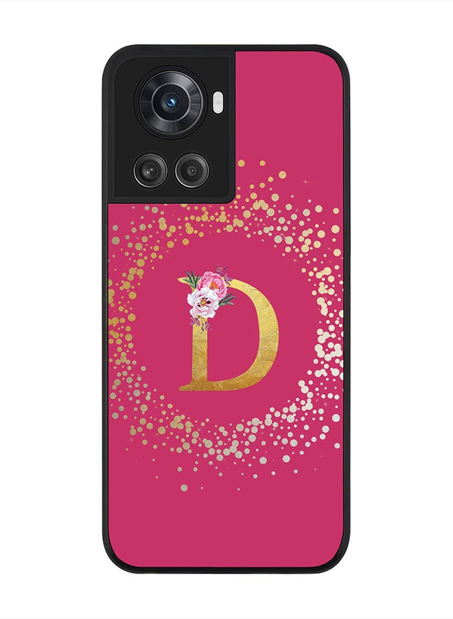 Stylizedd Rugged Black Edge Case for OnePlus 10R 5G / OnePlus Ace 5G, Slim fit Thin Cover Custom Monogram Initial Letter Floral Pattern Alphabet - D(Dark Pink Rose) - Image 1