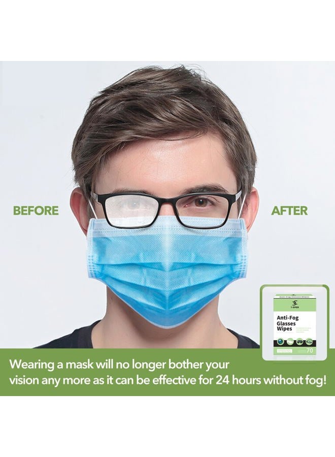 I-sper Anti Fog Wipes for Glasses 70 Count Pre-Moistened Lens and Defogging Screen Cleaning Wipes for Glasses with a Carrying Box Quick Dry Individual Wrapped for Eyeglasses, Swim Goggles, Helmet Camera Lens - Image 2
