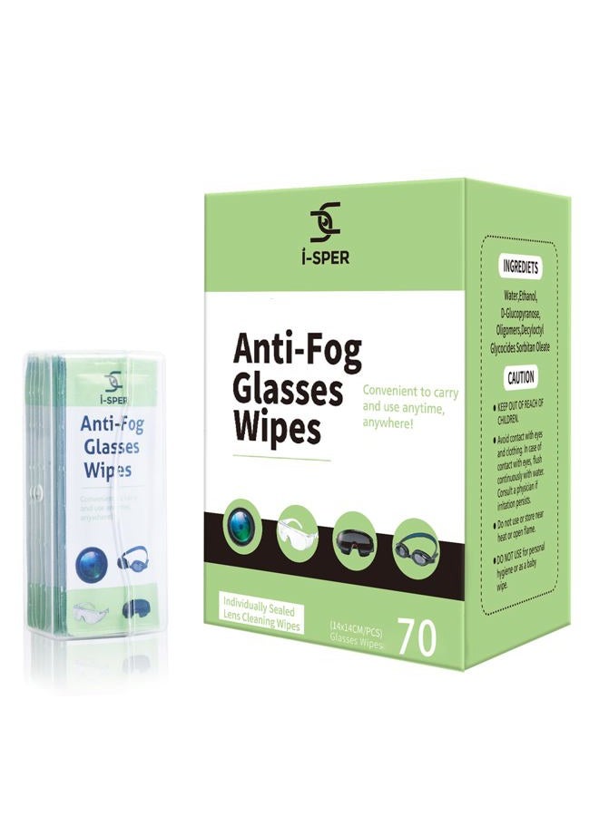 I-sper Anti Fog Wipes for Glasses 70 Count Pre-Moistened Lens and Defogging Screen Cleaning Wipes for Glasses with a Carrying Box Quick Dry Individual Wrapped for Eyeglasses, Swim Goggles, Helmet Camera Lens - Image 1