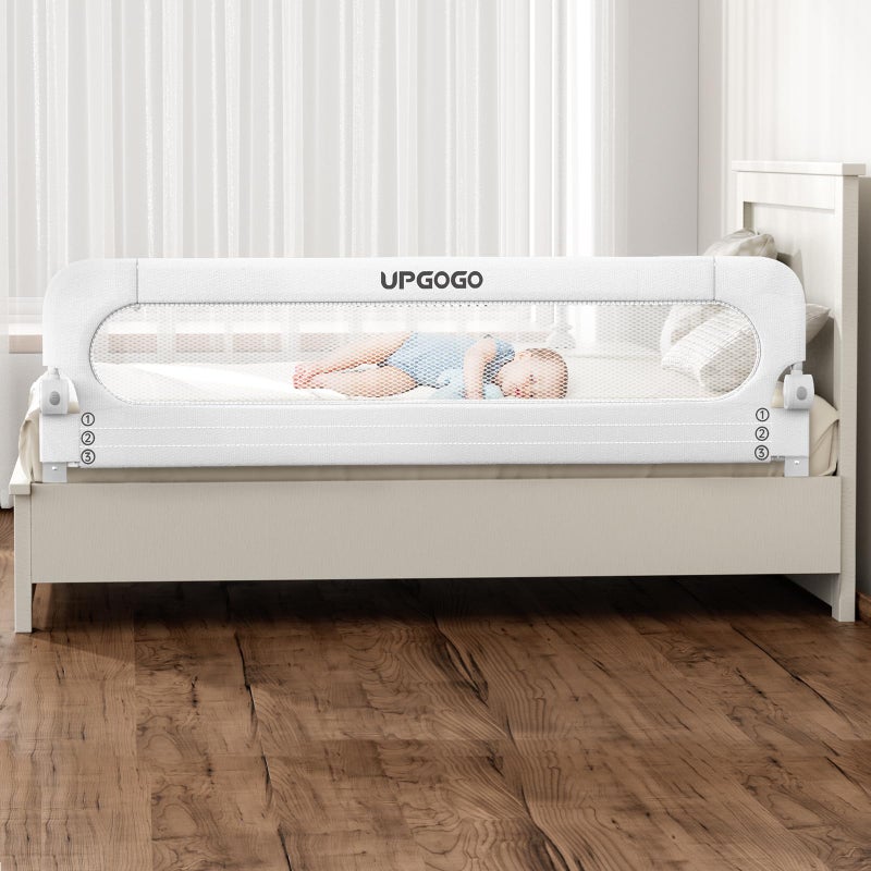 UPGOGO Folding Bed Rail for Toddlers,Baby Bed Rail Guard with Reinforced Anchor Safety System,Fit Bunk,Full Size,Queen,King,Twin(White,71"x23.6") - Image 1