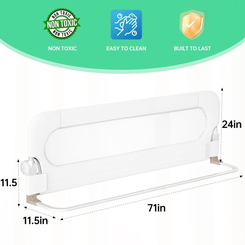 UPGOGO Folding Bed Rail for Toddlers,Baby Bed Rail Guard with Reinforced Anchor Safety System,Fit Bunk,Full Size,Queen,King,Twin(White,71"x23.6") - Image 2