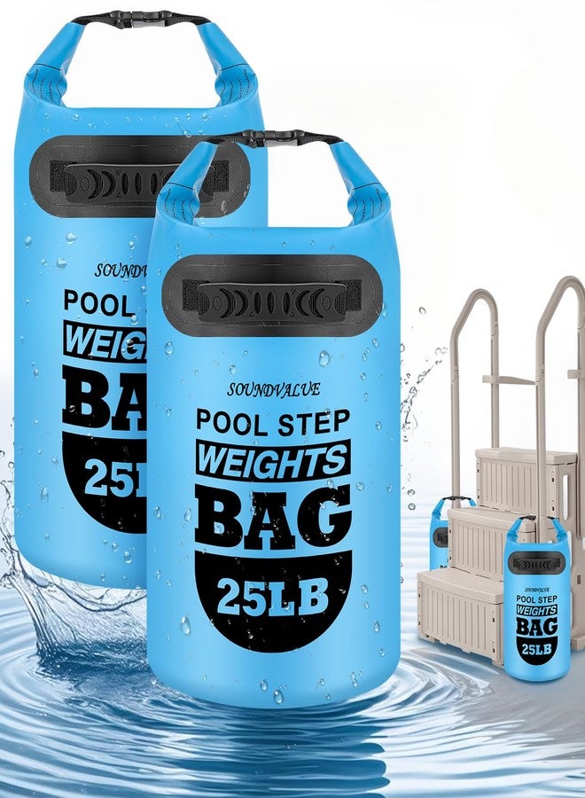 SOUNDVALUE 2 Pack 25lb Heavy Duty Pool Ladder Weights, Universal Above Ground Pool Step Sand Bags with Handles, 500D PVC Durable Waterproof & Foldable Sandbags for Swimming Pool Stairs (Sky Blue) - Image 1