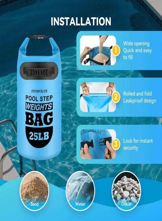 SOUNDVALUE 2 Pack 25lb Heavy Duty Pool Ladder Weights, Universal Above Ground Pool Step Sand Bags with Handles, 500D PVC Durable Waterproof & Foldable Sandbags for Swimming Pool Stairs (Sky Blue) - Image 2