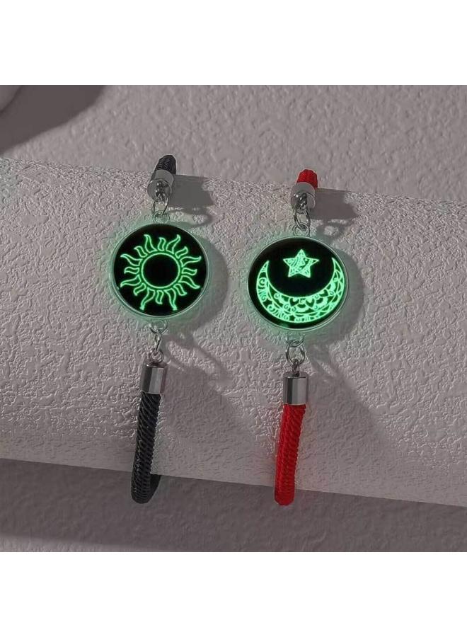 Sun And Moon Stainless Steel Gem Lovers Friends Bracelet Woven Bracelet Valentine's Day Couple Love Luminous Bracelet