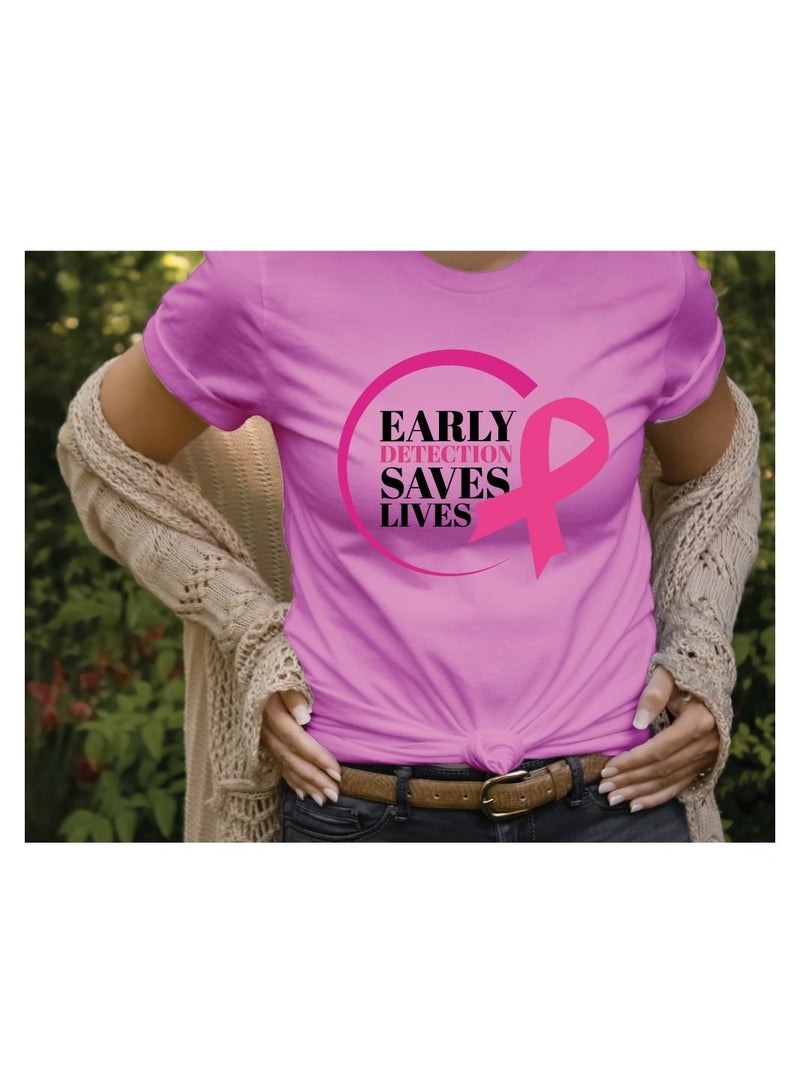 PRINTSHOP4ME October Month PinkCancer Awareness Round Neck Short Sleeve T-shirt Unisex  - Image 2