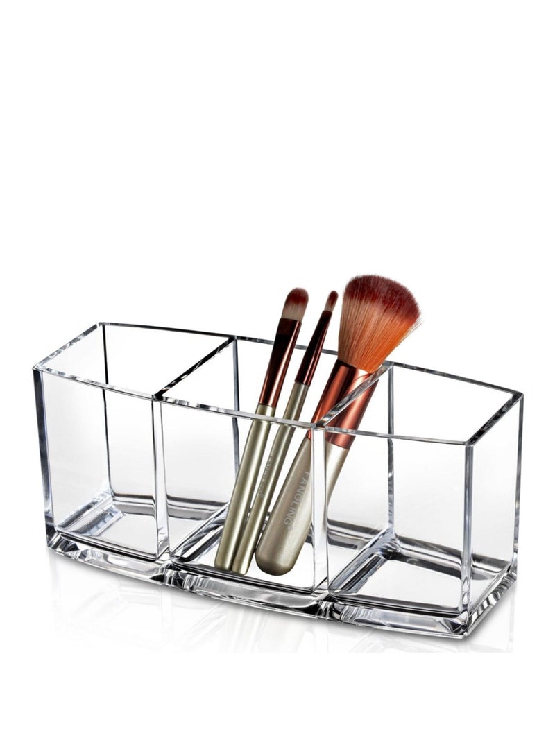 Cosmetic organizer , Makeup Brush Holder , 3 Slot Acrylic Cosmetic Brushes Storage,  Makeup Brush Holder Organizer for Bathroom, Vanity, Dressing Table - Image 1