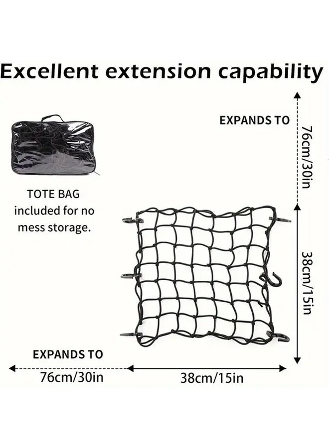 15 x 15 Inch Motorcycle Cargo Net Expandable to 30 x 30 Inches with 6 Hooks and 2 x 2 Inch Mesh - Image 2