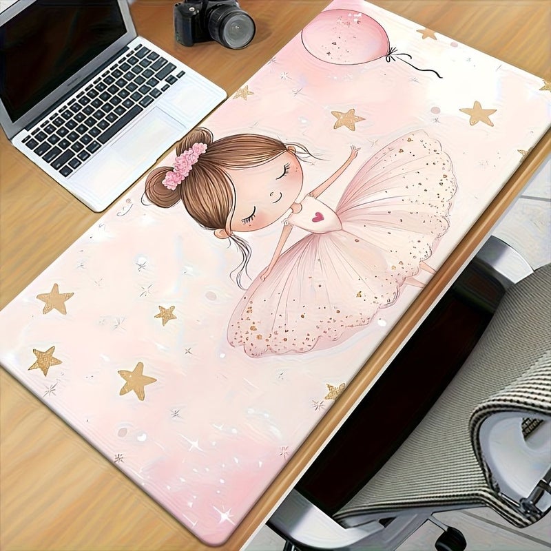 وسادة فأرة للباليه غير قابلة للانزلاق مقاس 70 × 30 سم، وردية اللون بنقوش زهرية، حصيرة مكتب - Image 4