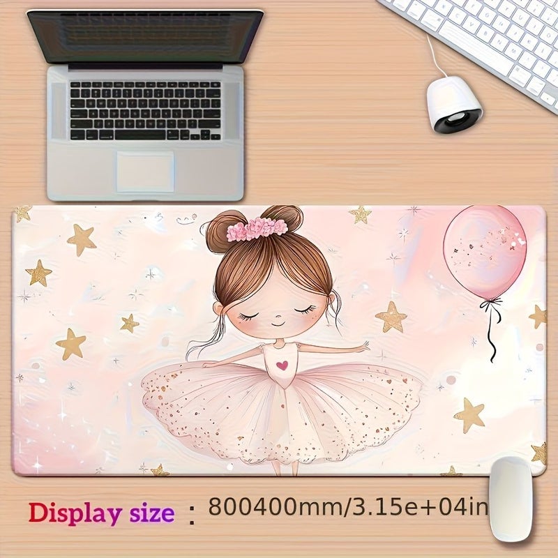 وسادة فأرة للباليه غير قابلة للانزلاق مقاس 70 × 30 سم، وردية اللون بنقوش زهرية، حصيرة مكتب - Image 5