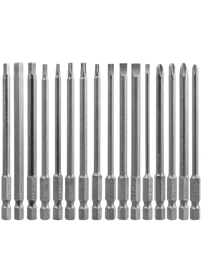 Wolfride 16pcs Long Magnetic Screwdriver Bits Set Slotted+Cross+Torx+Hex Drill Bit Set 1/4 Inch Hex Shank 100mm Length - Image 1