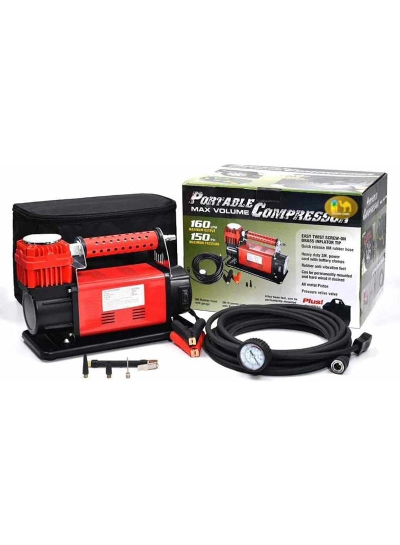 SHEZA STAR Portable Air Compressor, 150 PSI Maximum Pressure, Heavy Duty with Quick Release Rubber Hose and Pressure Gauge, Red - Image 1