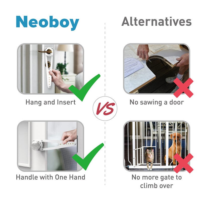 Neobay Cat Door Latch with Stabilizer, 7 Sizes Adjustable Cat Door Holder Latch, Keeps Dog Out of Litter Box, No-Drill & Portable for Interior Doors, White, 2 Packs - Image 5