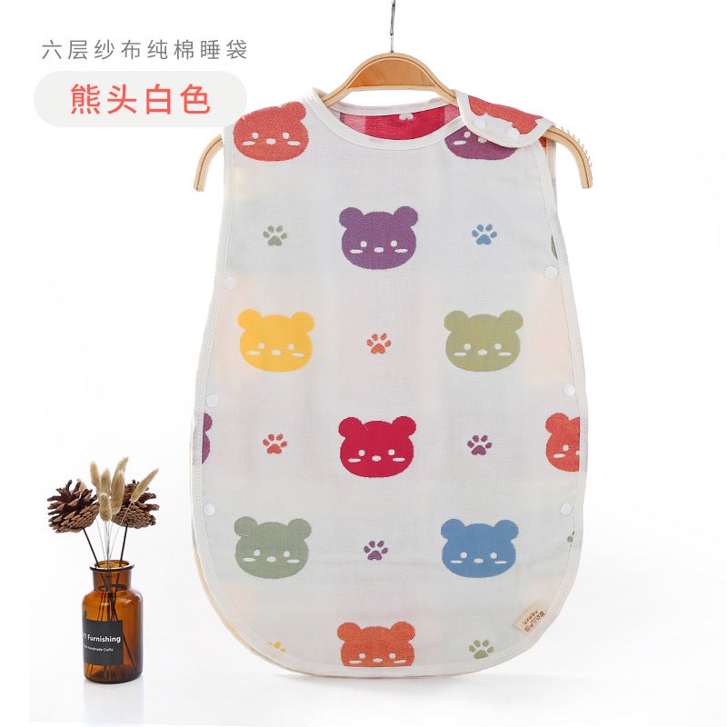 Sleeping Bag Pure Cotton Six-Layer Gauze Kidsren'S Baby Anti-Kick Vest Style Spring, Autumn And Summer Thin Air-Conditioned Room To Prevent Colds - Image 1
