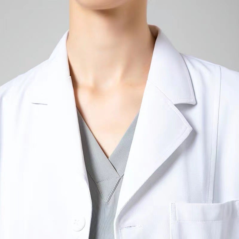 White Short-Sleeved Lab Coat For Female Doctors, Nurses, Laboratory Students, Chemistry, Pharmacy, Dental Clinic Workwear, Professional Attire - Image 3
