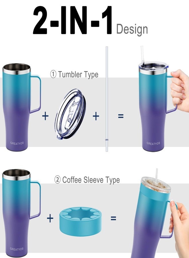 Greatyos Universal Iced Coffee Sleeve with Handle - Insulated Double Wall Reusable Stainless Steel Holder Insulator for Cold Drinks Fits Small Medium Large To Go Cups Gifts for Men Women Him Her (Ocean Dream) - Image 2