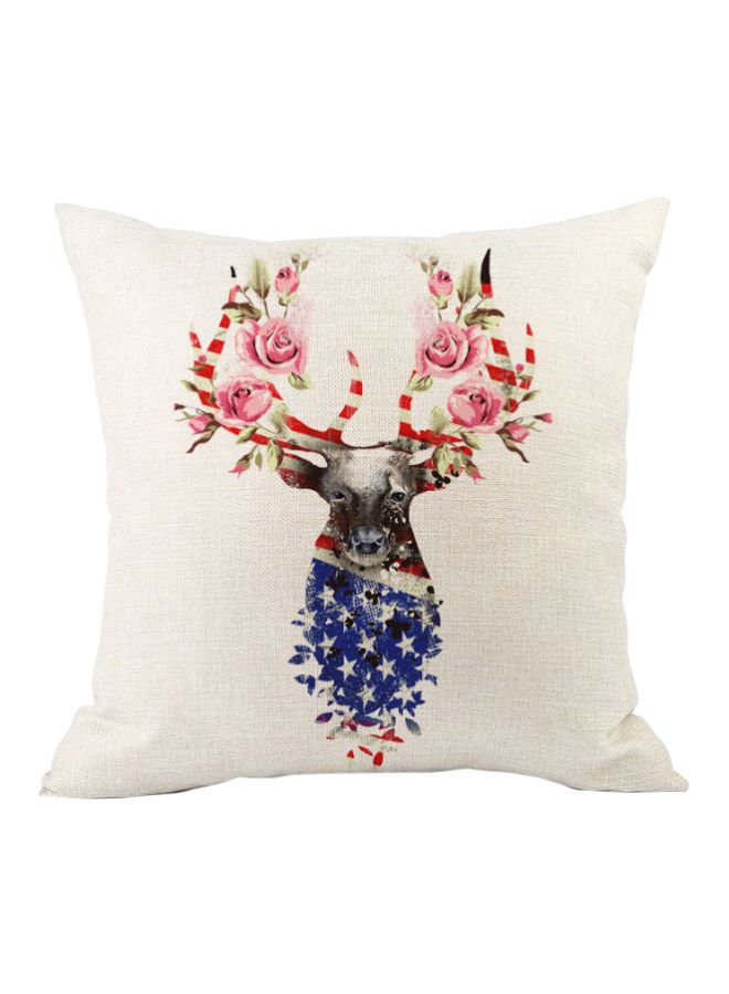 NIBEMINENT Deer Printed Cushion Cover White/Blue/Pink 45x45cm