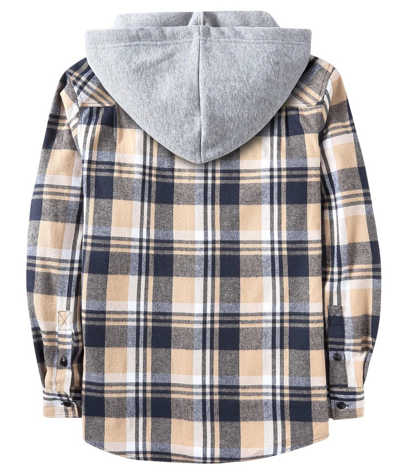 ZITY Men's Flannel Hoodie Shirts Casual Button Down Plaid Shirt Jackets for Men Long Sleeve Stylish Hooded with Pocket Navybeigewhite X-Large - Image 4