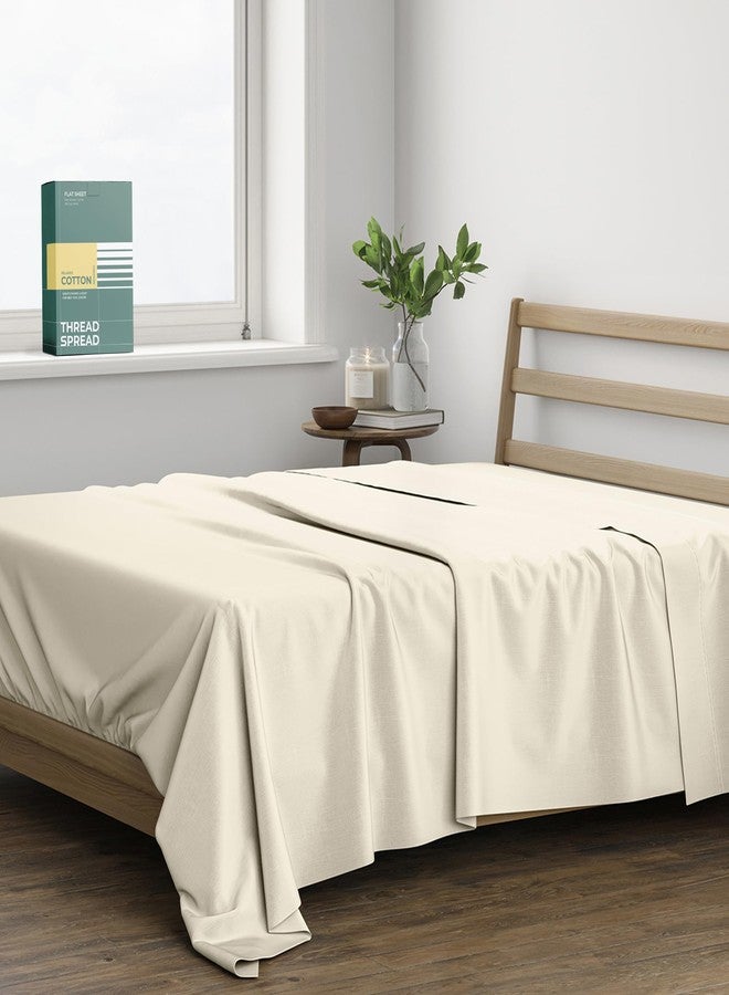 THREAD SPREAD 100% Organic Cotton Percale Flat Sheet Queen Size - 1 PC Flat Sheet, Ivory - Crisp, Cool and Strong Bed Linen, Top Sheets for Hot Sleepers, Luxury Breathable GOTS Certified Sheets - Image 1