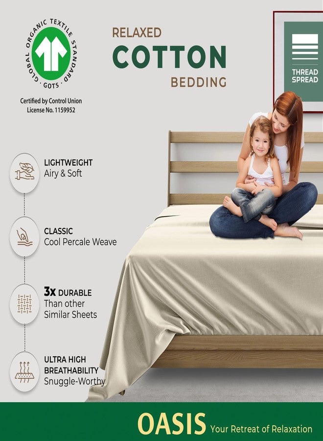 THREAD SPREAD 100% Organic Cotton Percale Flat Sheet Queen Size - 1 PC Flat Sheet, Ivory - Crisp, Cool and Strong Bed Linen, Top Sheets for Hot Sleepers, Luxury Breathable GOTS Certified Sheets - Image 2