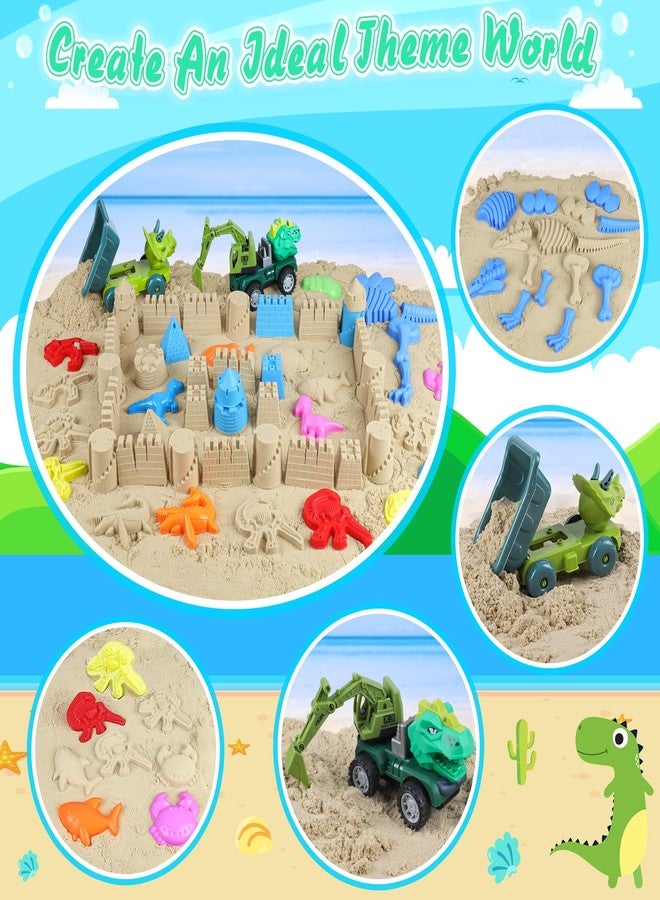 FUSPWEAO Beach Toys, 36Pcs Dinosaur Sand Toys for Kids Toddlers, Sandbox Toys with 2 Truck, Collapsible Beach Bucket, Mesh Bag, Sand Molds, Sand Castle Building Kit, Travel Beach Toy for Kids Toddlers Ages3-12 - Image 4