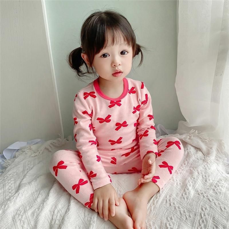 New Spring Autumn Velvet Kids Pajama Set Bowknot homewear 