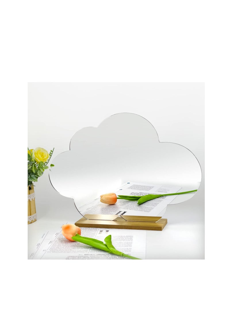 Y&D Irregular Mirror Decorative Desk Tabletop Acrylic with Wooden Wall Mount Frameless Makeup Odd Shaped for Living Room Bedroom Entryway Bathroom Home Decor  - Image 1