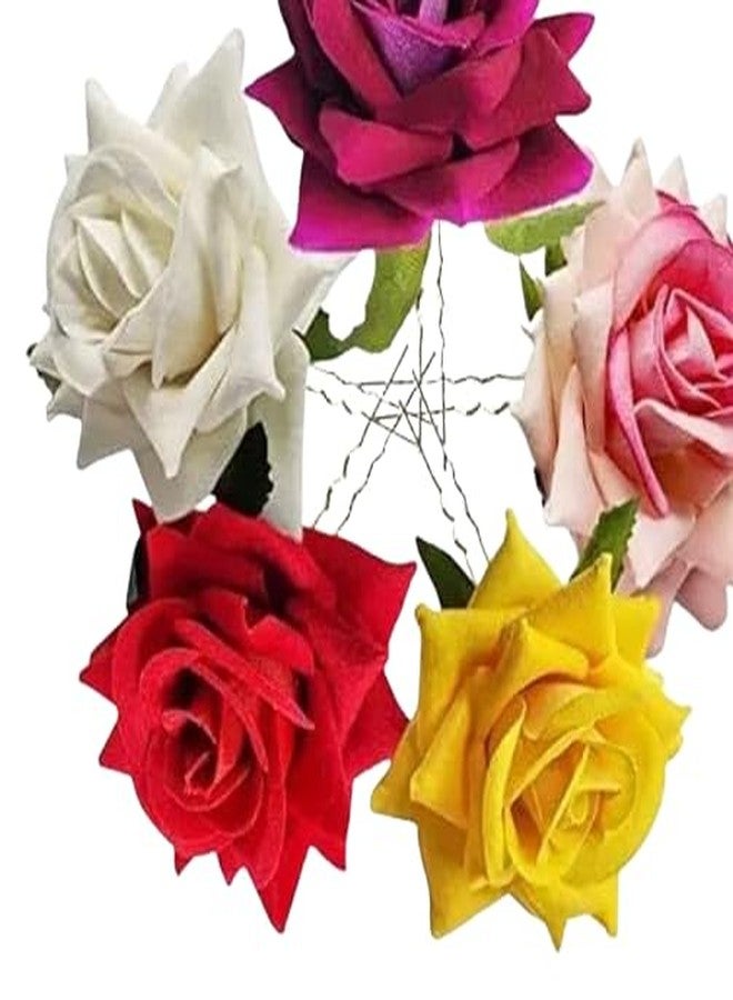 SMART VILLA TRADERS Multi-Colored Rose Bobby Hair Pins - 6 cm U-Shaped Hair Clips for Updo Hairstyles | Hair Styling Accessories for Women & Girls | 2-Inch Pins for Beauty Parlor, Makeup Artists, and Daily Use Pack of 5 - Image 1