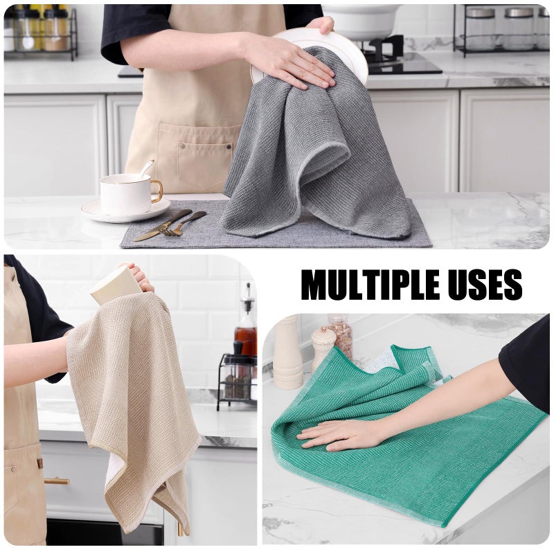 Homaxy Premium Kitchen Towels(18â€x 28â€, 6 Pack), Large Cotton Kitchen Hand Towels, Flat and Terry Dish Towels, 380 GSM Highly Absorbent Tea Towel Set with Hanging Loop, Grey/Green/Khaki - Image 4