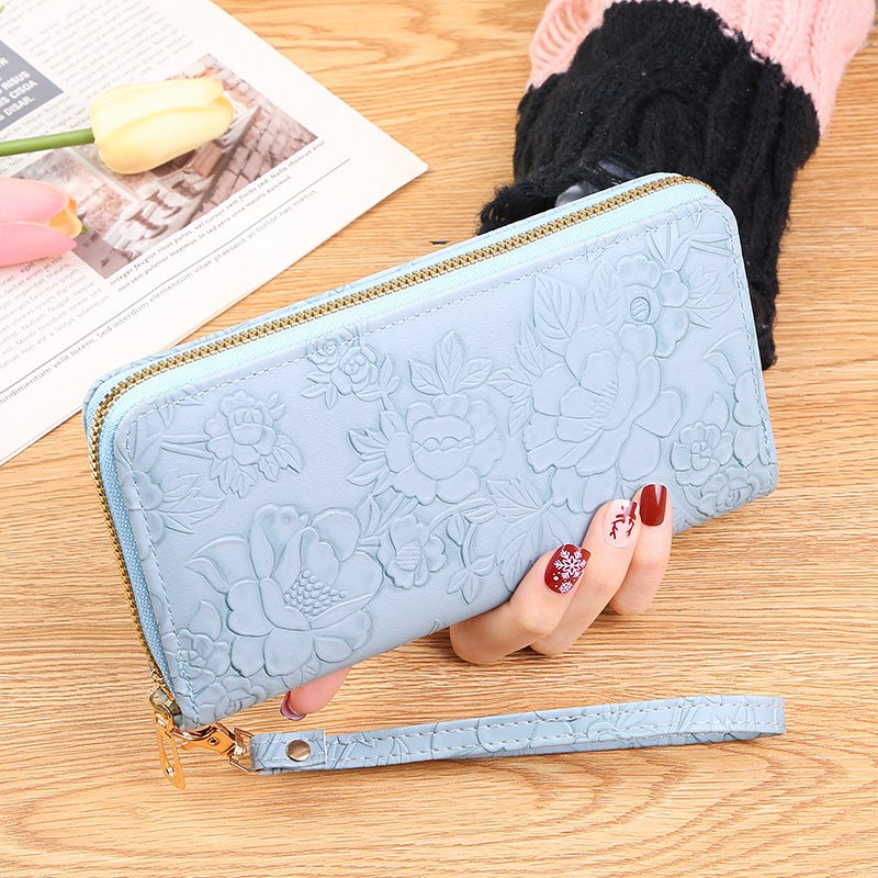 Embossed Zip Clutch Womens Oversized Wallet Light blue 