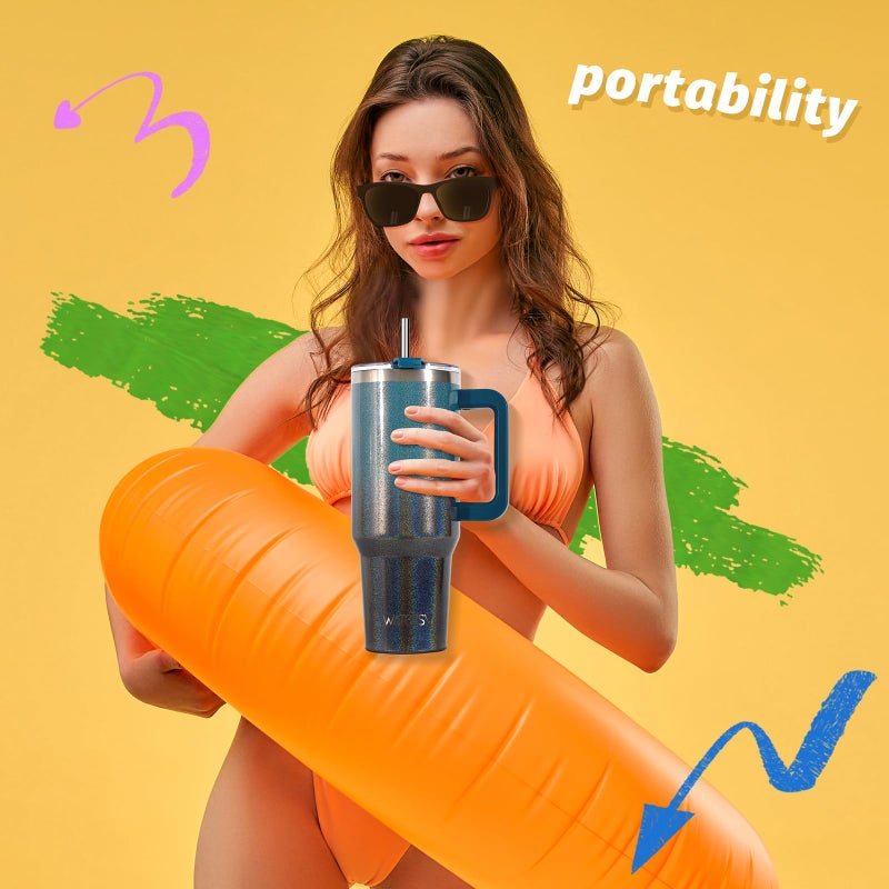 WATERSY 40 oz Shiny Tumbler with Handle and Straw,Stainless Steel Tumbler with Lid and Straw,Insulated Travel Mug(Cold for 34 Hours),Water Bottle for Iced Tea,Coffee (Black Blue) - Image 5