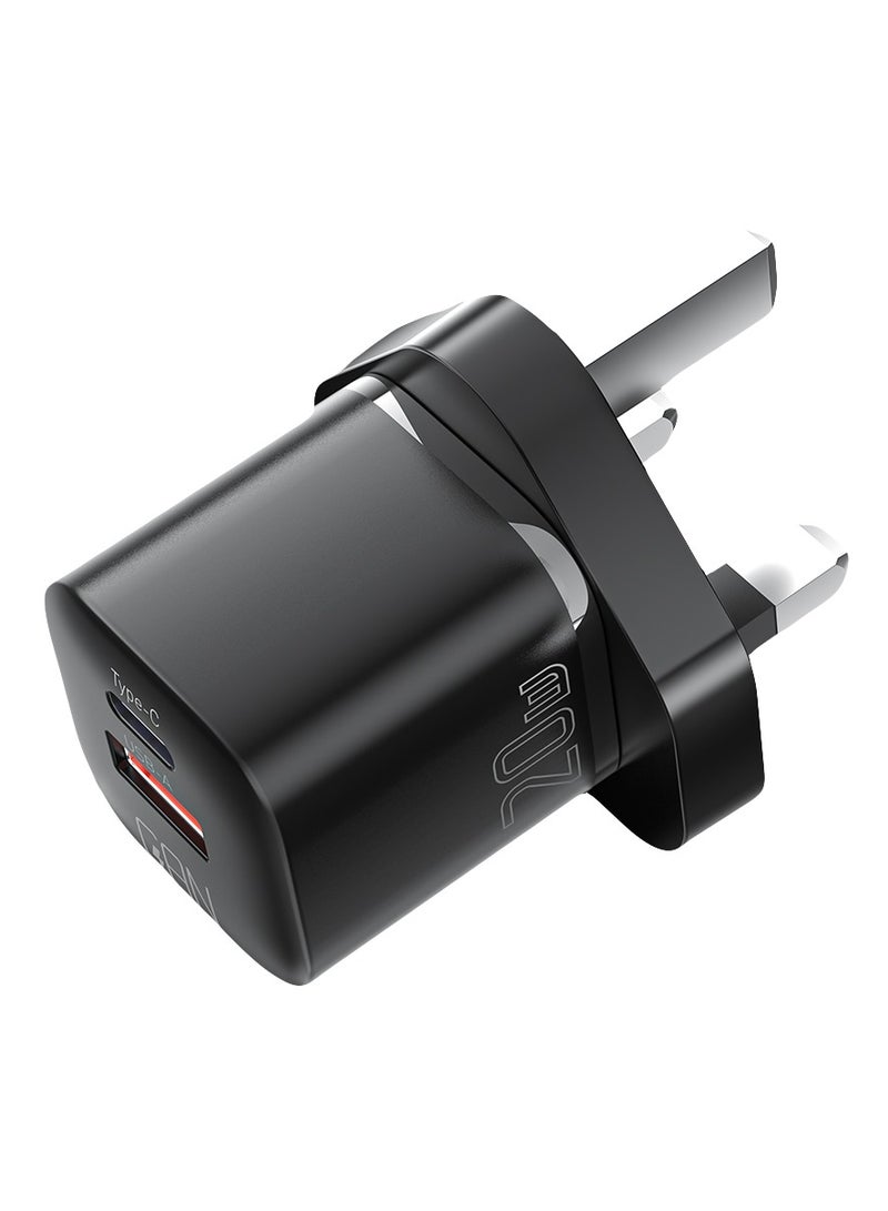 RAFFAE 20W GaN Travel Adapter With Dual Port USB-A, Type-C, PD Fast Charger for Samsung, Huawei, OnePlus, iPhone 15/15 Pro/15 Pro Max/14/13/12 - Black - Image 2