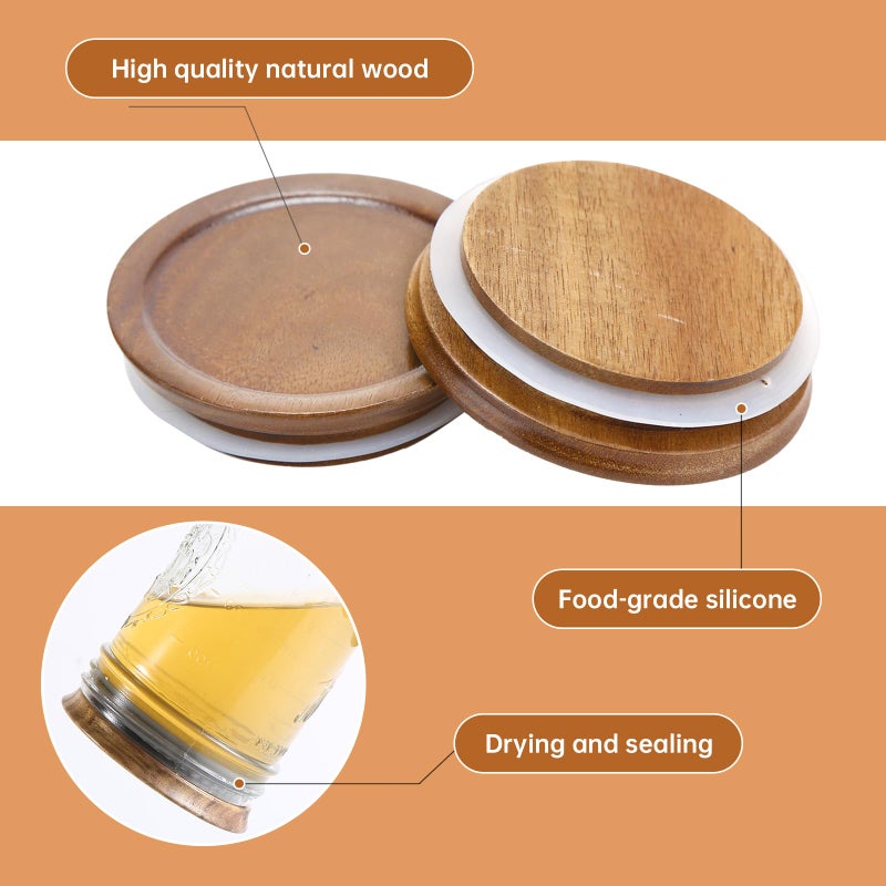 DingCo 12 Pack Wide Mouth Mason Jar Lids, Reusable Canning Lids with Wooden and Silicone Seals - Perfect for Canning and Preserving in Mason Jars, Brown (12PCS Wide Lids) - Image 4