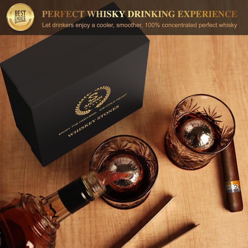 SAICOOS Gifts for Men Dad - Him and Boyfriend : Whiskey Stones Reusable Metal Steel Ice Cubes Balls Set, Bourbon Cool Anniversary Retirement Gifts, Harley Davidson Funny Gadgets 4Pcs (4XL Ice Balls) - Image 4
